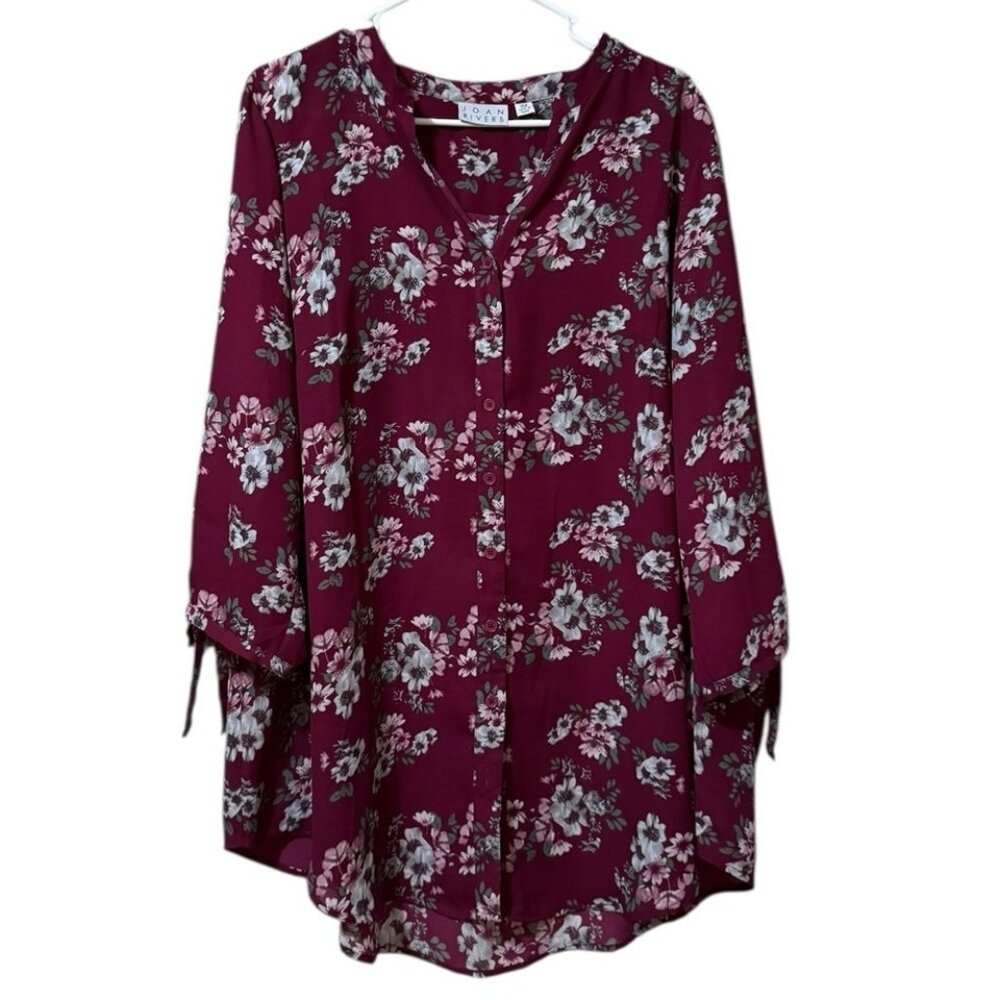 Joan Rivers Women Size 18W Long Sleeve Floral‎ Button Down Tunic Shirt Office
